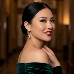 White Gold Pear Shaped Blue Sapphire & Diamond Drop Earrings