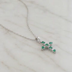Natural Emerald & Diamond Cross Pendant & Chain