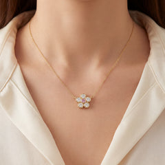 18k Yellow Gold Pink & White Diamond ‘Daisy’ Necklace