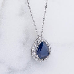 Pear Shaped Sapphire and Diamond Halo Pendant