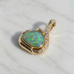 18k Yellow Gold Australian Opal & Diamond Pendant