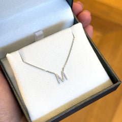 18k White Gold Natural Diamond 'M' Necklace