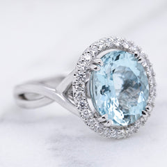 Aquamarine and Diamond Cocktail Ring