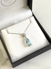 18k Two-Tone Aquamarine & Diamond Pendant Necklace