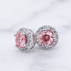 Lab Grown Pink Diamond Halo Stud Earrings