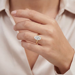Marquise Cut Lab Grown Diamond Solitaire Engagement Ring With Hidden Halo