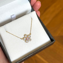 18k Yellow Gold Pink & White Diamond ‘Daisy’ Necklace