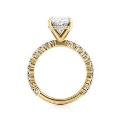 Oval Lab Grown Diamond Engagement Ring With Hidden Halo and Shoulder Diamonds