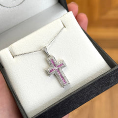Channel Set Pink Sapphire and Diamond Cross