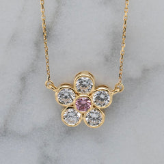 18k Yellow Gold Pink & White Diamond ‘Daisy’ Necklace
