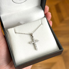18k White Gold Ladies Natural Diamond Cross Pendant - 1.10ct