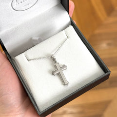 Men's 18k White Gold Matte Finish Orthodox Cross Pendant - Medium