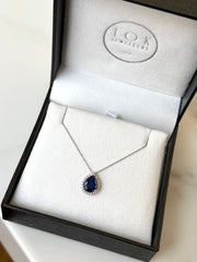 Pear Shaped Sapphire and Diamond Halo Pendant