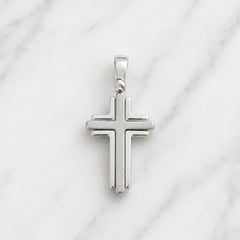 18k White Gold Men's Layered Cross Pendant