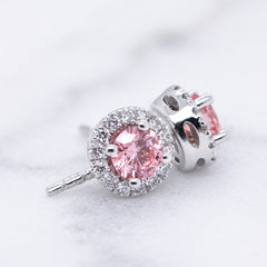 Lab Grown Pink Diamond Halo Stud Earrings