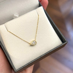 Yellow Gold East-West Bezel Set Pear Lab Diamond Necklace
