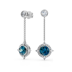 Round London Blue Topaz and Diamond Drop Earrings