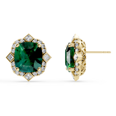 Lab Grown Emerald and Diamond Art Deco Stud Earrings