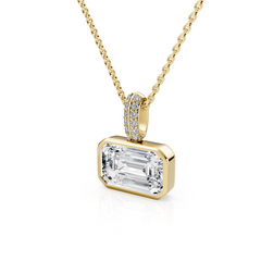 East West Bezel Set Emerald Cut Lab Diamond Pendant With Chain
