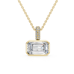 East West Bezel Set Emerald Cut Lab Diamond Pendant With Chain