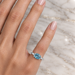 East West Oval Cut Aquamarine Pinky Ring