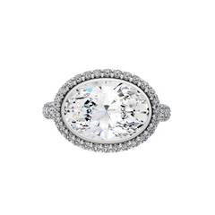 East West Oval Pave Diamond Halo Engagement Ring