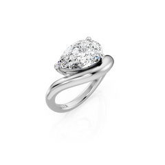 East West Pear Natural Diamond Curved Engagement Ring