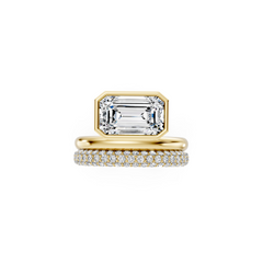 East West Emerald Cut Natural Diamond Engagement Ring