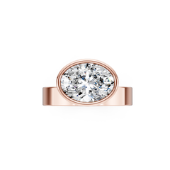 East-West Oval Natural Diamond Engagement Ring With Cigar Band