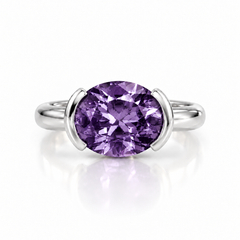 East West Oval Cut Amethyst Pinky Ring