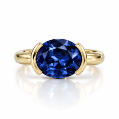 East West Oval Cut Blue Sapphire Pinky Ring