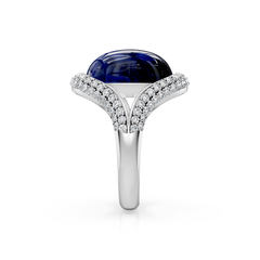 Oval Cabochon Tanzanite and Diamond Cocktail Ring