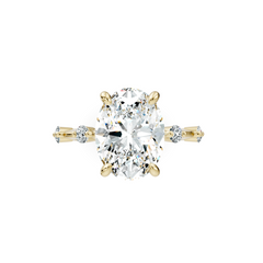 Oval Cut Four Claw Natural Diamond Solitaire With Spaced Diamond Band