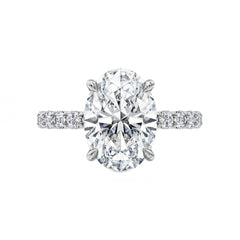 Oval Natural Diamond Engagement Ring With Hidden Halo and Shoulder Diamonds