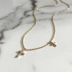 Yellow Gold Diamond Cross Charm Necklace
