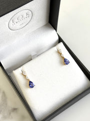 9k Yellow Gold Tanzanite & Diamond Drop Earrings