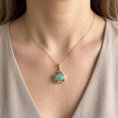 18k Yellow Gold Australian Opal & Diamond Pendant