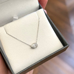 White Gold East-West Bezel Set Pear Lab Diamond Necklace