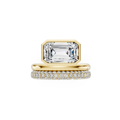 East West Emerald Cut Natural Diamond Engagement Ring