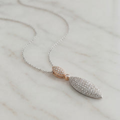 White & Rose Gold Pave Diamond Pendant & Chain
