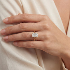 Emerald Cut Lab Grown Diamond Solitaire Engagement Ring with Hidden Halo