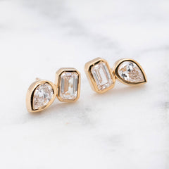 18k Yellow Gold Pear Shape & Emerald Cut Lab Grown Diamond Earrings