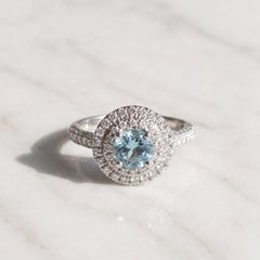 Blue Topaz and Double Diamond Halo Cocktail Ring