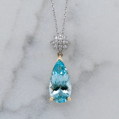 18k Two-Tone Aquamarine & Diamond Pendant Necklace