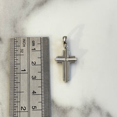 18k White Gold Men's Layered Cross Pendant