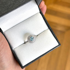 Blue Topaz and Double Diamond Halo Cocktail Ring
