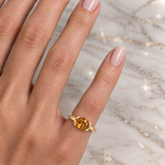 East West Oval Cut Citrine Pinky Ring