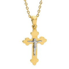 18k Two Tone Solid Orthodox Cross With Crucifix