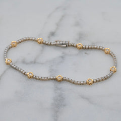 18k White & Yellow Gold Diamond ‘Clover’ Tennis Bracelet