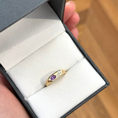 9k Yellow Gold Pink Sapphire & Diamond Signet Ring